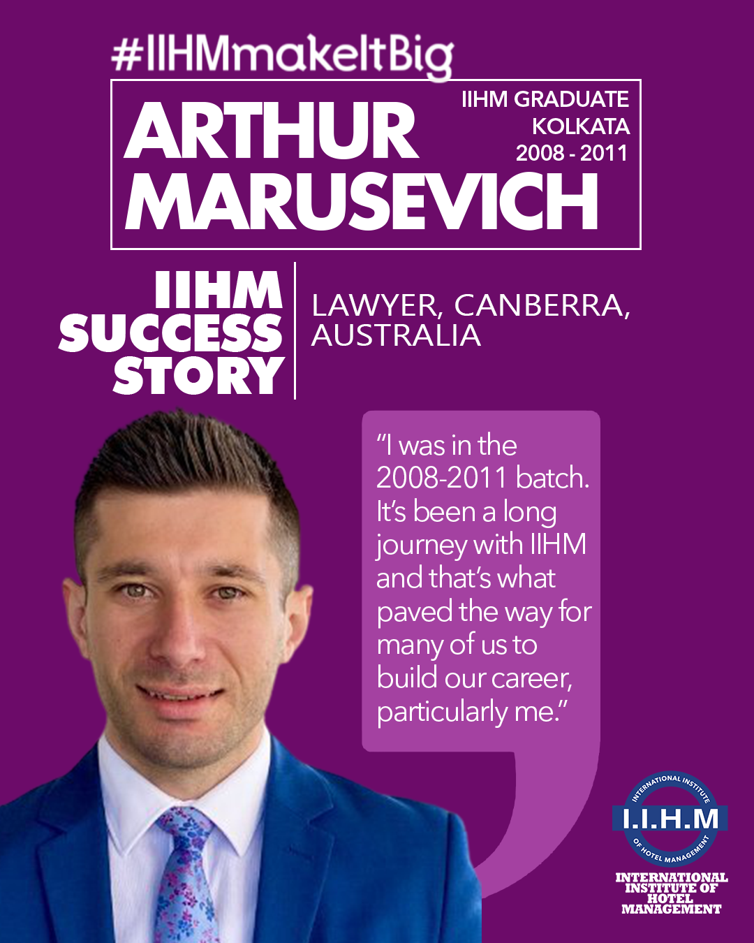 Arthur Marusevich, IIHM Kolkata, India alumnus, shares success story as lawyer in Australia, from a top hospitality college.